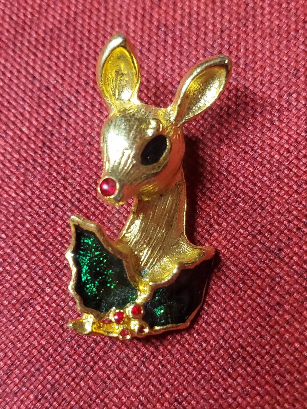 Vintage Gerrys Style Gold Tone Rudolph Reindeer Head Christmas Brooch Pin